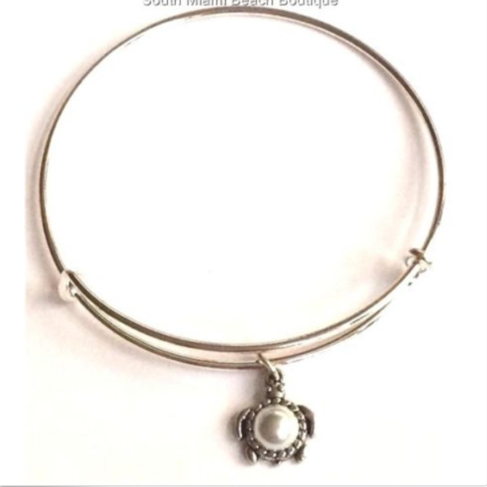 Sea Turtle Charm Bracelet Silver Plated White Pearl Nautical Beach Island
